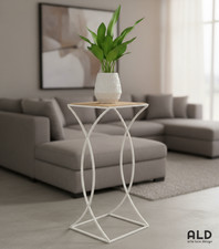 Tavolino Alto in metallo Alzata piano in legno Piedistallo per fiori H70cm