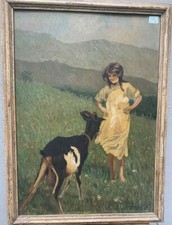 Dipinto - Bimba e capretta in