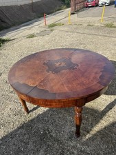 Tavolo Rotondo Antico Allungabile Noce Intarsiato Villa Liberty