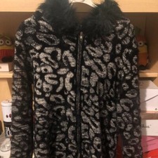 Giacca felpa pelosa con cappuccio, fantasia maculata tg S