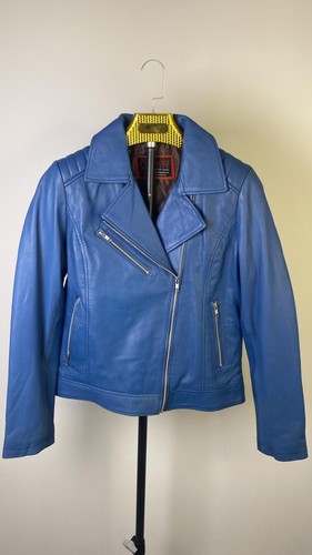 Blue leather jacket women - blue,