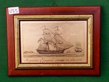 QUADRO MANOSCRITTO VELIERO SU TARGA IN METALLO BRIGANTINO SPAGNOLO. N° V75.