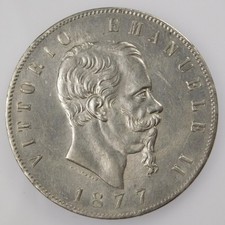 Regno d'Italia - Vittorio Emanuele II - 5 Lire 1877  SPL/FDCBel Lustro, Frattur
