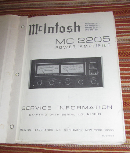 Mcintosh 2205 manuale di - mc,