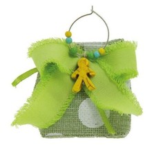 SACCHETTO PORTACONFETTI TELA POIS VERDE BIANCO CRESIMA MATRIMONIO COMUNIONE JUTA