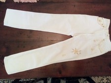 Jeans donna Roccobarocco bianco intagli taglia 38 pantaloni ricami