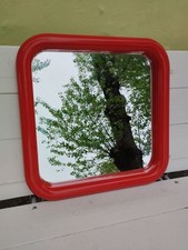 Specchio anni 70, cornice in plastica  rossa, Design Modernariato