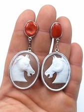 Orecchini da donna di Argento 925 e corallo Rosso in Cammeo con pendenti a cameo