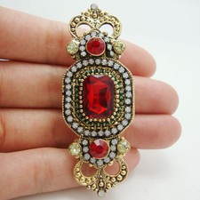 Spilla spilla placcata oro stile art deco corona cristallo strass rosso affascinante