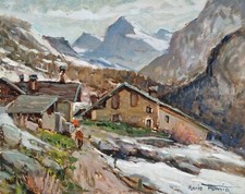 Mario Fumia  ( Torino 1931-2013). Valle di Cogne 2022 , Aosta.  Dipinto di neve