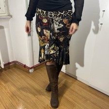 Roberto Cavalli Floral Print Satin Skirt Black/Multi-color M