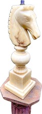 Vintage Italian Carved Alabaster horse Head Chess Knight Lamp Base Lighting 50s