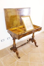 tavolo toeletta antico umbertino xix secolo 1800 noce torciglione da trucco