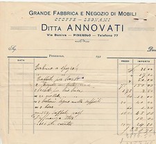 Fattura Commerciale Ditta Annovati Negozio Mobili Stoffe Legnami - Pinerolo