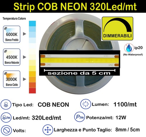 Striscia led cob strip - cob, 24v