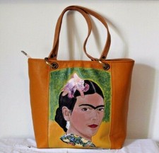 Borsa vera pelle artigianale marrone giallo artistic bag leather handmade italy