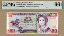 BELIZE: banconota da 50 dollari, (UNC PMG66), P-56b, 01.06.1991, senza riserva!