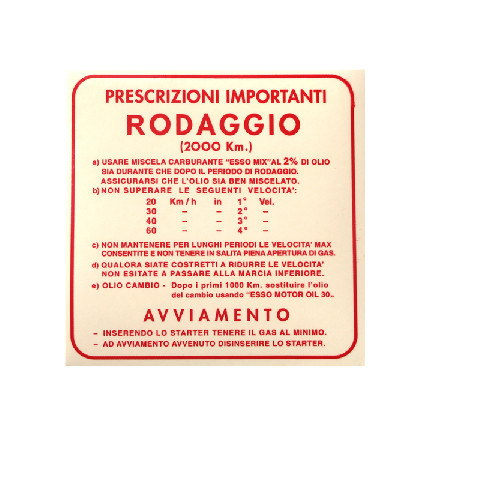 Adesivo rodaggio 4 marce - rodaggio,