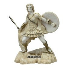 Scultura statua in patina di marmo fuso Alessandro Macedone 10,65 in