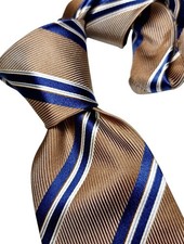Fabio Toma Luxury Tie Pure Silk Jaquard Striped Blue Brown 9,5 Cm Wide Handmade 