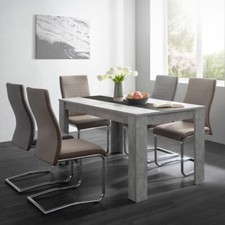 TAVOLO FISSO MODERNO 138X80 GRIGIO CEMENTO PER 4-6 PERSONE FASCIA REVERSIBILE