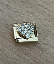 Nuovo Bracciale Zircone Cuore Rialzato Oro Italiano Charm Fit 9mm Classico Nomination Regalo