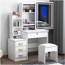 Tavolino da Trucco con Specchio Scorrevole e LED