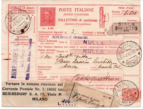 1935 bollettino pacchi impero - pacchi,