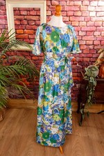 Vintage Orig 70S Maxidress Colorato Fiori Maniche A Volo Boho Hippie 38