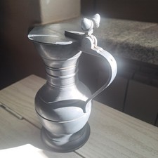 Vintage Brocca 100% Peltro Antico Battuta A Mano