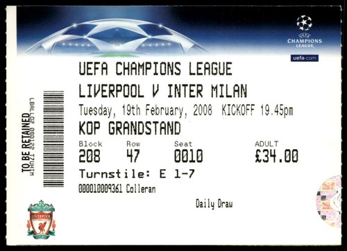 Biglietto 2008 liverpool - biglietto,