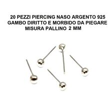 20 Orecchino Naso Piercing Nasino In Argento 925 Forma Pallino 2 mm 