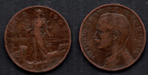 Italia centesimi 1909 bronzo - 5,