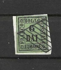 Antichi stati Romagne 6 baiocchi verde nero annullato su frammento 1859
