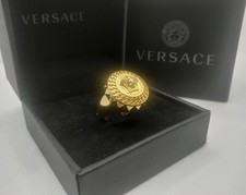 Versace Ring Gold-tone Decorated Embossed Medusa + Leather Box Size 21