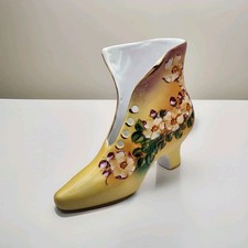 Statuina scarpa con tacco Limoges, Francia stivale porcellana floreale bordo giallo e oro