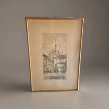 Vecchia Stampa D'autore Veduta Di Milano Artista Bonelli