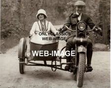1926 HARLEY DAVIDSON MOTO SIDECAR RAGAZZA CARINA PILOTA 8x10 FOTO AMERICANA