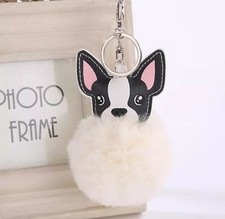 Portachiave pompon soffice  con ciondolo Bulldog Francese gadget per borsa donna