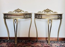 Consolle Vintage da Muro in Ottone Dorato e Marmo Rosa