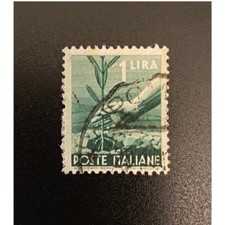 Francobollo Poste Italiane "1 Lira" - "Mano che pianta un ulivo" - 1945