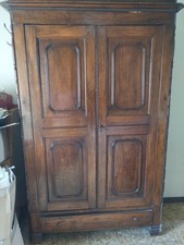 ANTICO GRANDE ARMADIO 1800 LEGNO NOCE GUARDAROBA PIEMONTESE 2 ANTE E CASSETTO