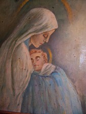  antico olio su tavola quadro fine 800 primi 900 madonna natività gesù bambino 