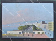 CAMPANIA - NAPOLI. VILLAREALE. Panoramica veduta. Grande gouache, II° metà '800