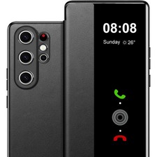 custodia per samsung galaxy s25 ultra cover case clear view flip pelle lusso