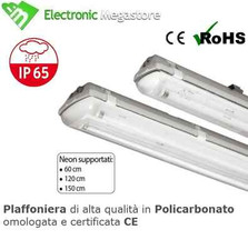 PLAFONIERA STAGNA NEON IP65 LED PER ESTERNO 60 120 150 CM SINGOLA E DOPPIA