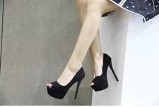 Decolte Scarpe Donna Platform 14 cm Plateau Pelle Sintetica Nero Camoscio 66810