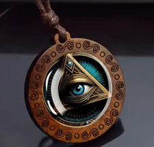 COLLANA CON PENDENTE IN VETRO E LEGNO TERZO OCCHIO CHAKRA CONOSCENZA SPIRITUALE