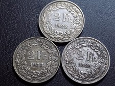 Svizzera lotto 3pz da 2 franchi d'argento  1922-1939-1944