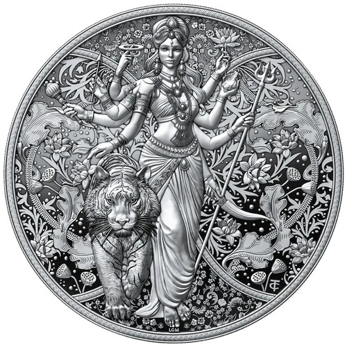 Moneta argento durga - argento, indù